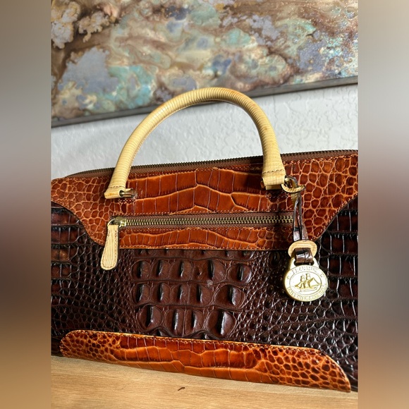 Brahmin  Baguette Brown and Tan Purse with Crocodile Pattern and Gold Hardware - Picture 3 of 15